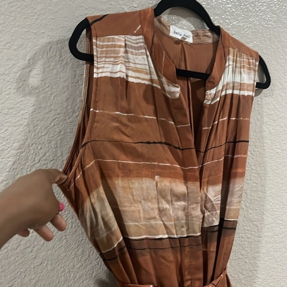 Pleat Front Maxi Dress in Rust Stripes Size Large - Picture 6 of 16